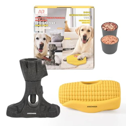 2-in-1 Durable Dog Toy Bundle for Small to Large Dogs: Bully Stick Holder Frozen Treat Slow Feeder in Natural Color Food-Safe I