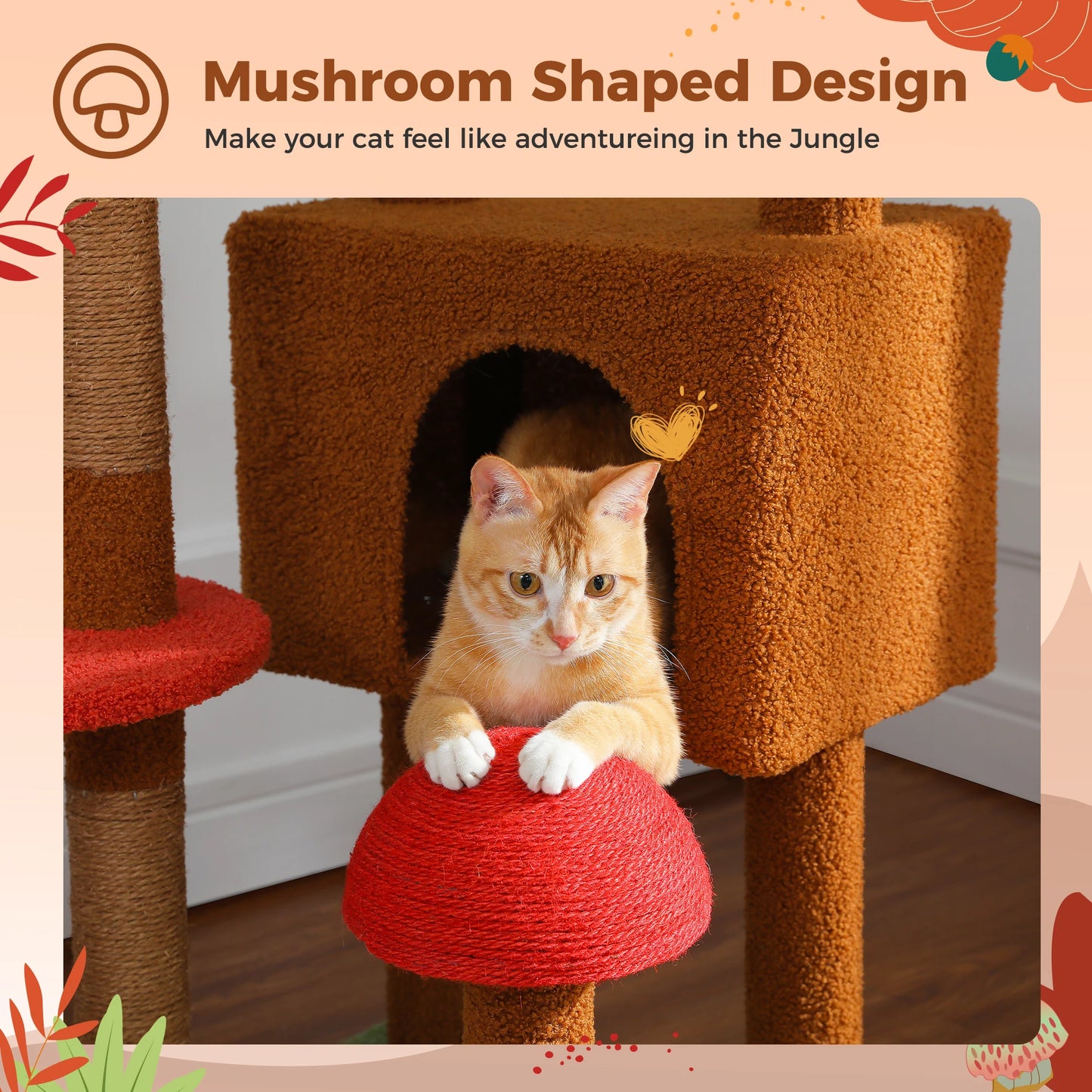 Cat Tree, Floor to Ceiling Cat Tower, Adjustable Height with Cat Condo,, Cozy Hammock and Scratching Post,,Tall Activity Tree Brown