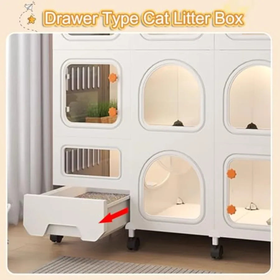 Large Cat Cage with Wheels for Balcony or Indoor Use, PVC Board Construction Easy to Clean Includes Litter Box Size B-71x46x110c
