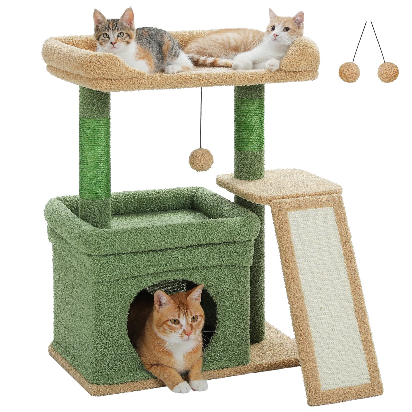 Small Cat Tree for Indoor Cat, Tower with Sisal Scratching Post and Pad, Wide Top Perch , Large Cat Condo ,Cat Scratchers, Cat Toys