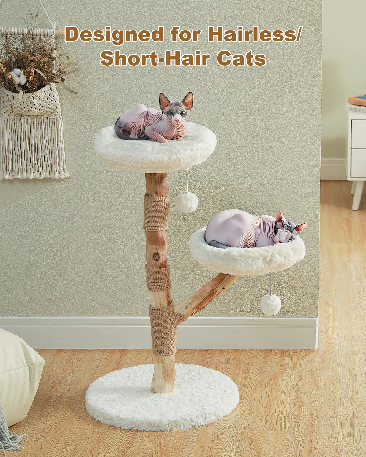 Flower Cat Tree for Indoor Cats ,  Modern Wood Cat Tower with 2 Perches , Sisal Scratching Post Scraper for Cats
