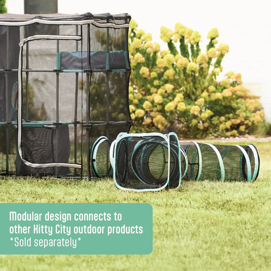 Outdoor Cat Enclosure Kit with Elevated Platform and Multiple Play Zones for Cats, Durable Weatherproof Design for Garden