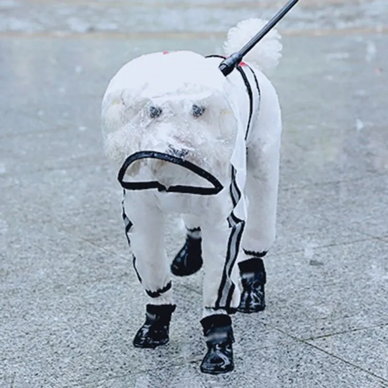 Dog Raincoat, Puppy Four Feet Hooded Transparent Waterproof Windproof Teddy ,Small , Large Dogs Rain Out Clothes For Pets