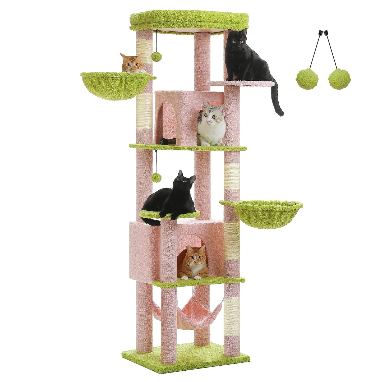 Tall Cat Tree with Scratching Posts Cozy Hammock Top Perch Multi-Level Large Cat Tower Spacious Cat Condo for Indoor Cat Toys