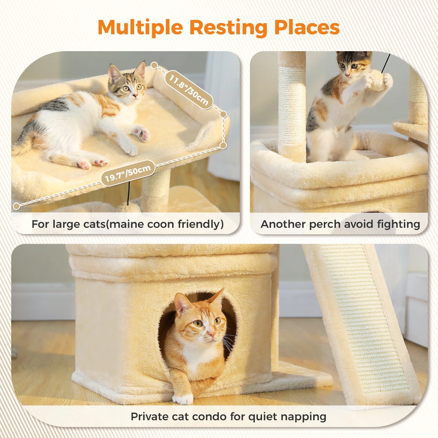 Small Cat Tree for Indoor Cat, Tower with Sisal Scratching Post and Pad, Wide Top Perch , Large Cat Condo ,Cat Scratchers, Cat Toys