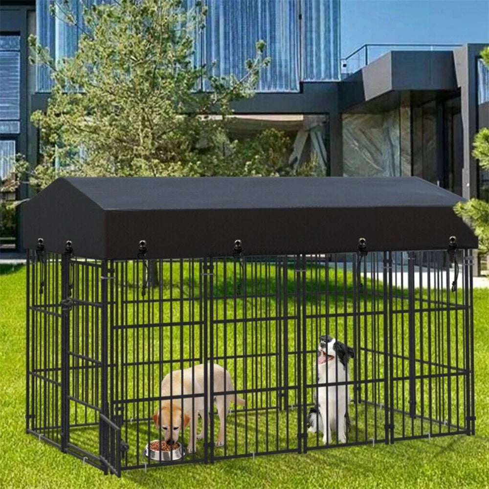 Heavy Duty Large Dog Kennel, Pet Welded Metal Playpen,  Animal Cage with Roof Cover, Pet Run Enclosure , Playpen House Outdoor or Indoor