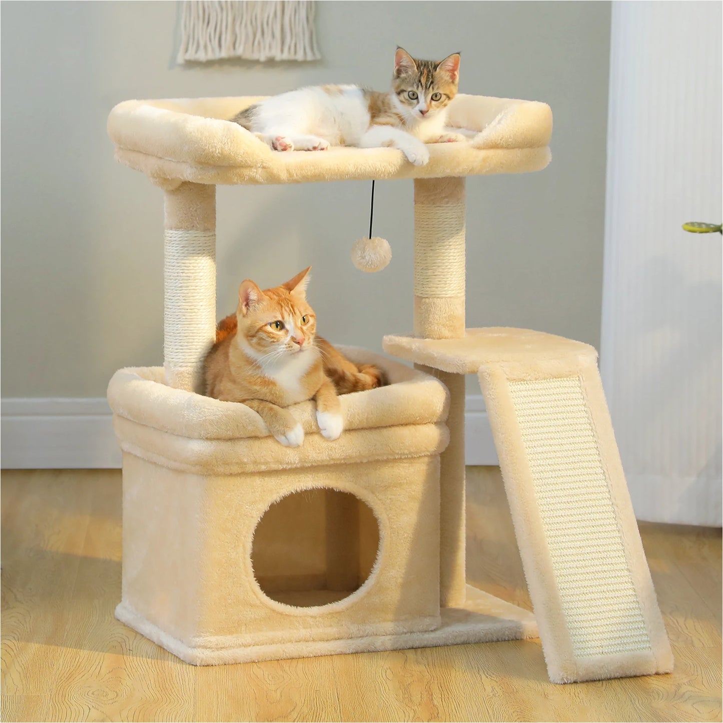 Small Cat Tree for Indoor Cat, Tower with Sisal Scratching Post and Pad, Wide Top Perch , Large Cat Condo ,Cat Scratchers, Cat Toys