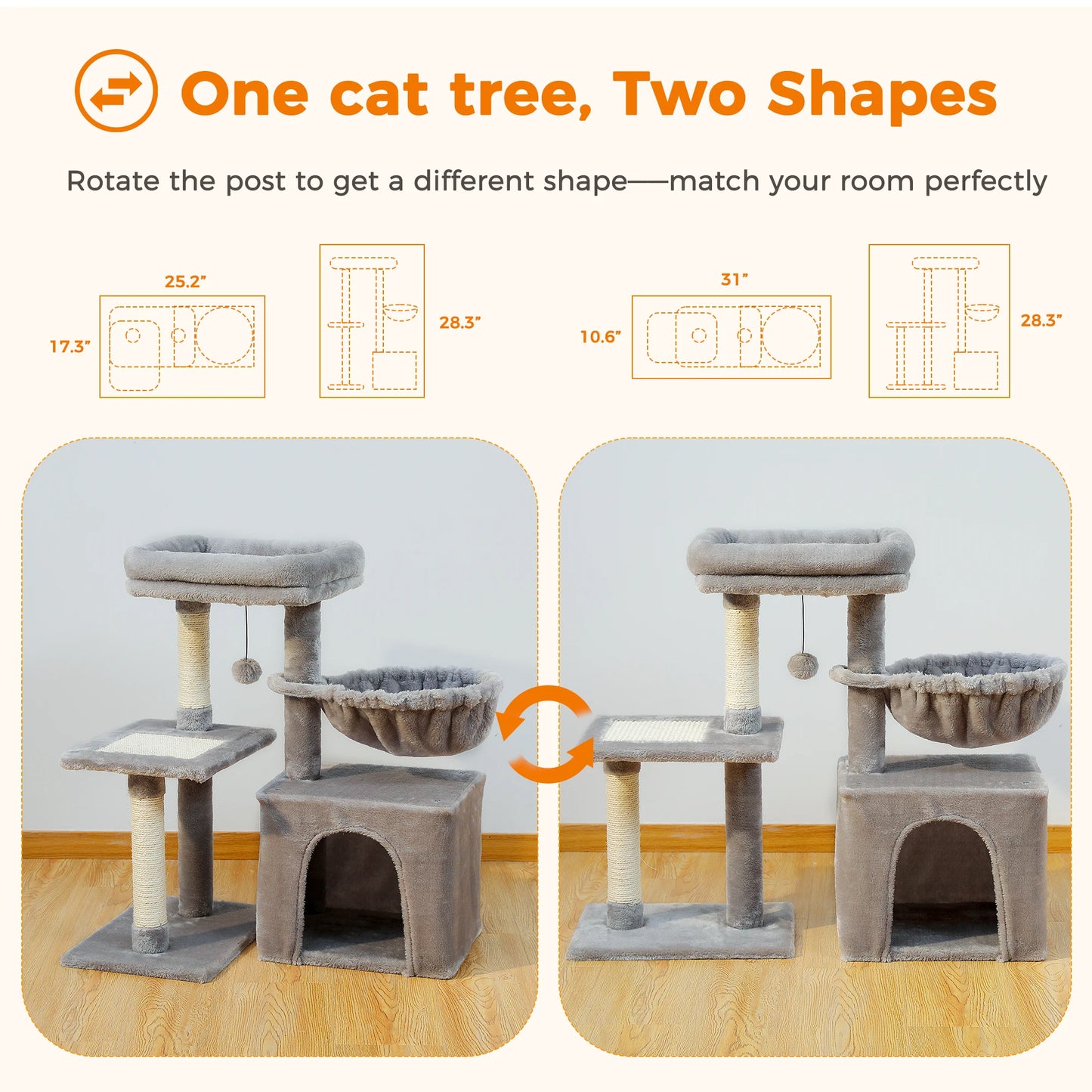 Small Cat Tree, Cat Tower with Natural Sisal Scratching Post, Spacious Top Perch, Private Cat Condo, Perfect for Indoor Cats,,Cat Toy