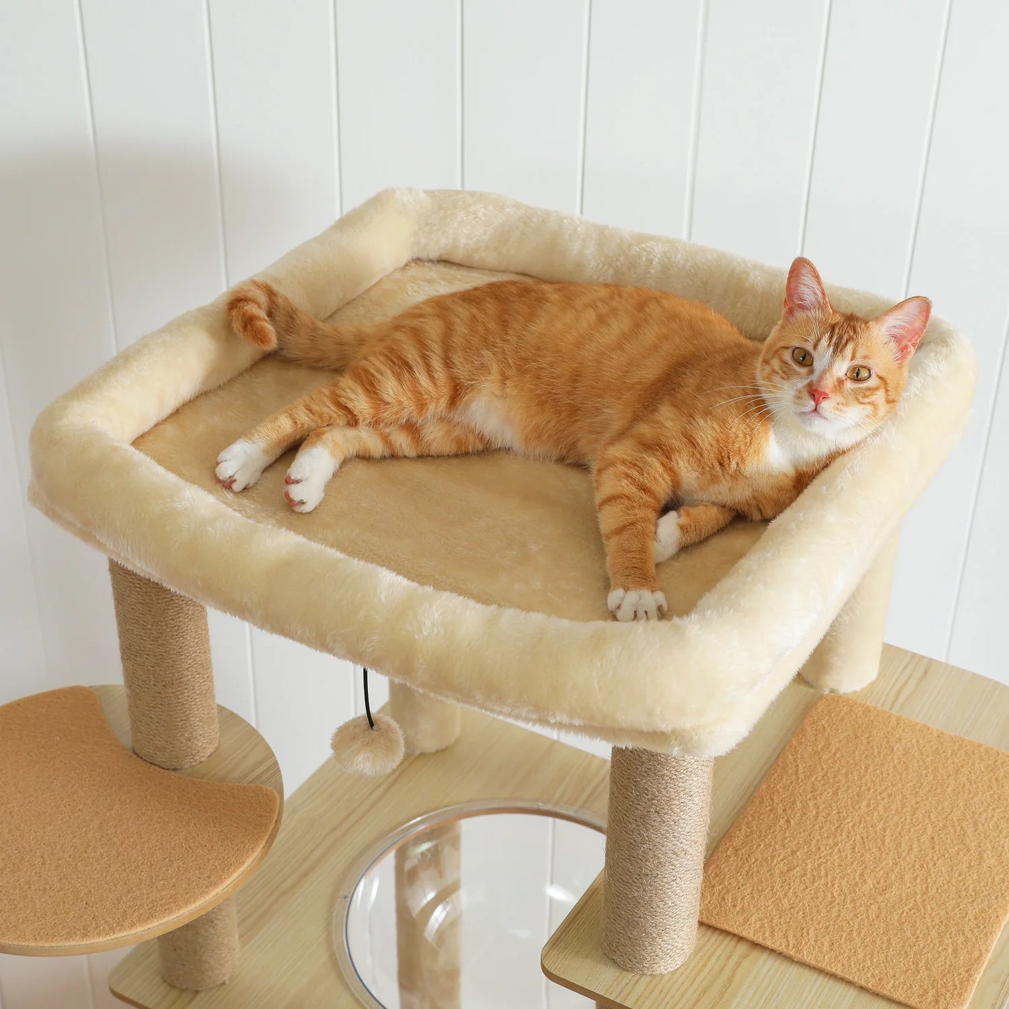 Multi-Level Cat Tree for Indoor Wood Cat , Tower with Scratching Posts Spacious Condo, Hammock Top Perch Cat Scratcher