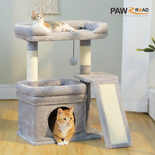 Small Cat Tree for Indoor Cat, Tower with Sisal Scratching Post and Pad, Wide Top Perch , Large Cat Condo ,Cat Scratchers, Cat Toys