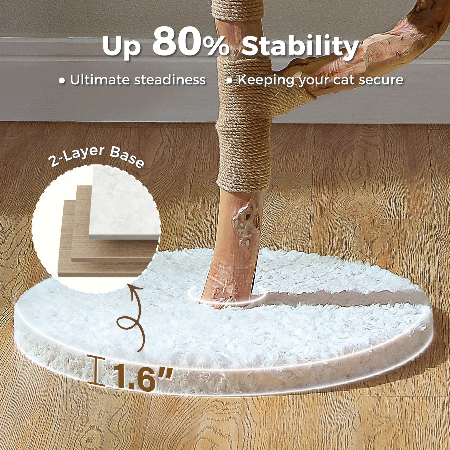 Solid Wood Cat Tree, Modern Cat Tower with Spacious Cat Condo, Flower Perches, Fun Pompom, Double Comfort Perfect for Indoor Kittens