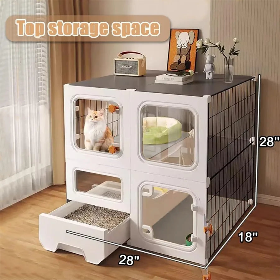 Cat Cage Enclosure with Litter Box, Cat Playpen Detachable Metal, Cat Cage Indoor and Outdoor, Ferret Cage, Rabbit Cage