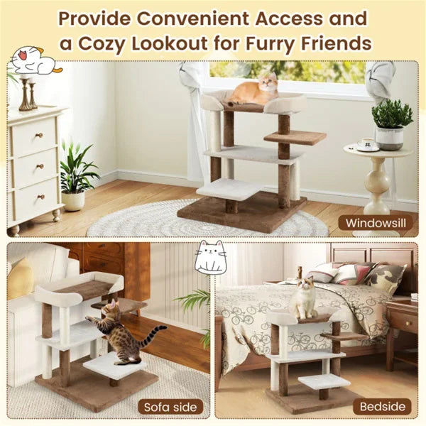 Compact 28 Cat Tower with Sisal Posts, Multi-Level Platforms and Cozy Top for Senior Cats