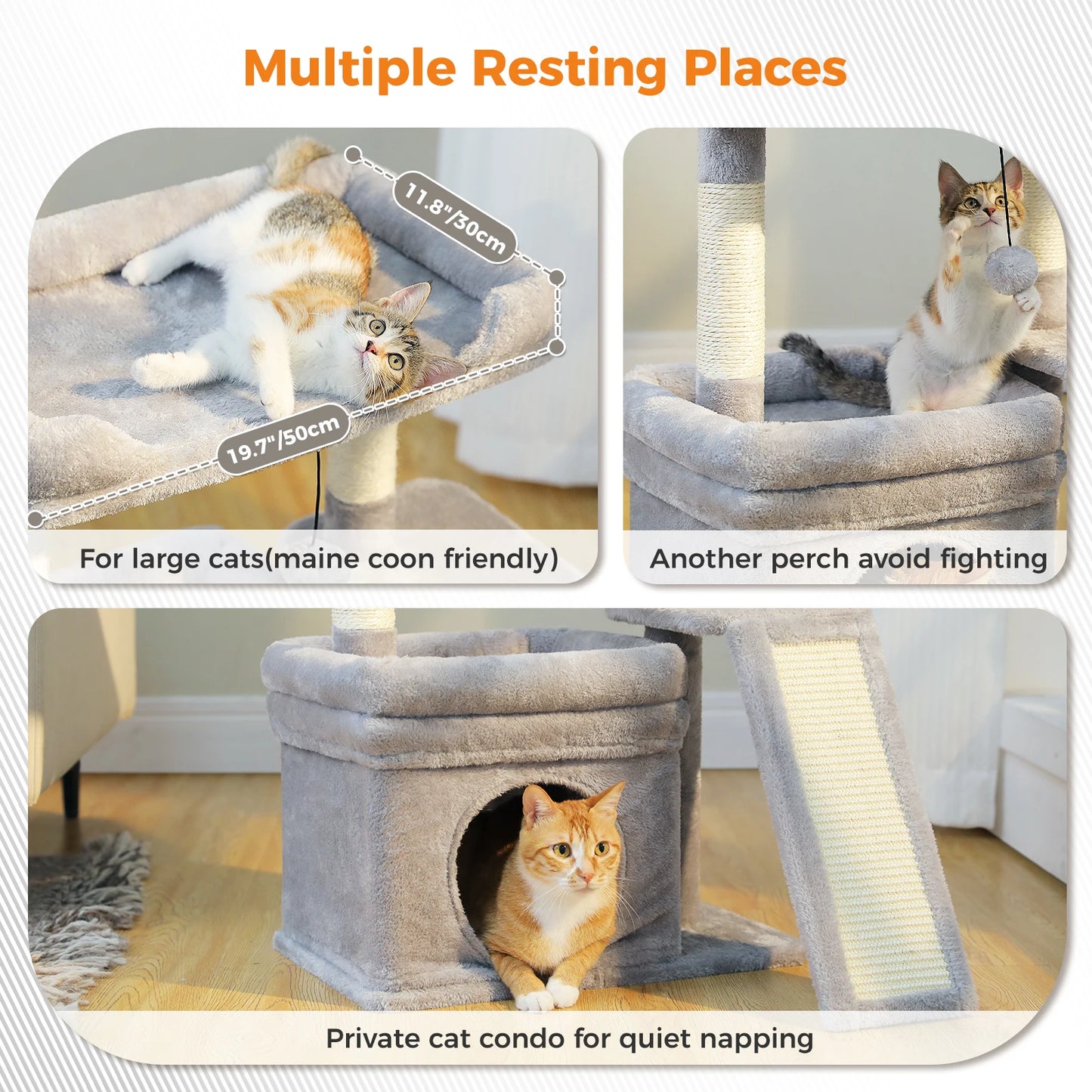 Small Cat Tree for Indoor Cat, Tower with Sisal Scratching Post and Pad, Wide Top Perch , Large Cat Condo ,Cat Scratchers, Cat Toys