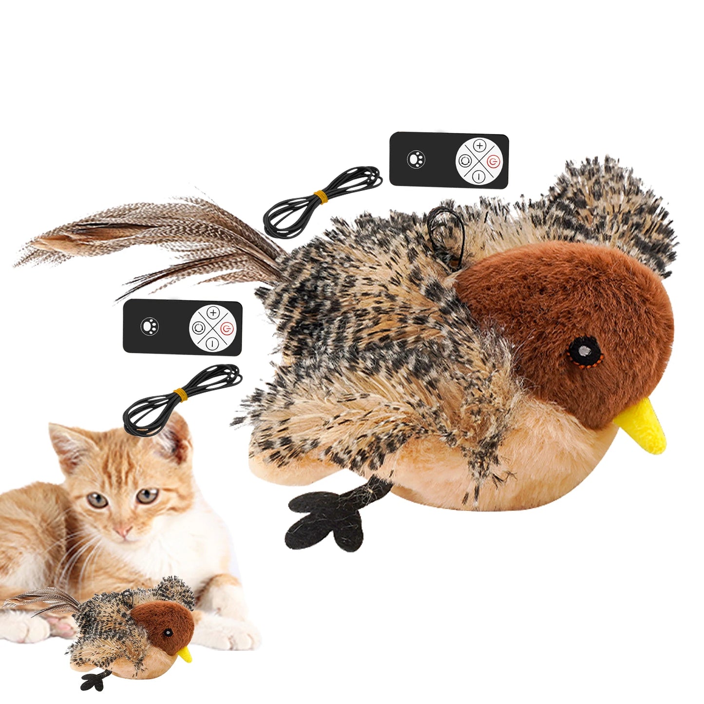 Chirping Bird Toy Plush, Chirping Cat Toy Interactive Bird Cat Feather, Toy Melodys Chaser For Kitten