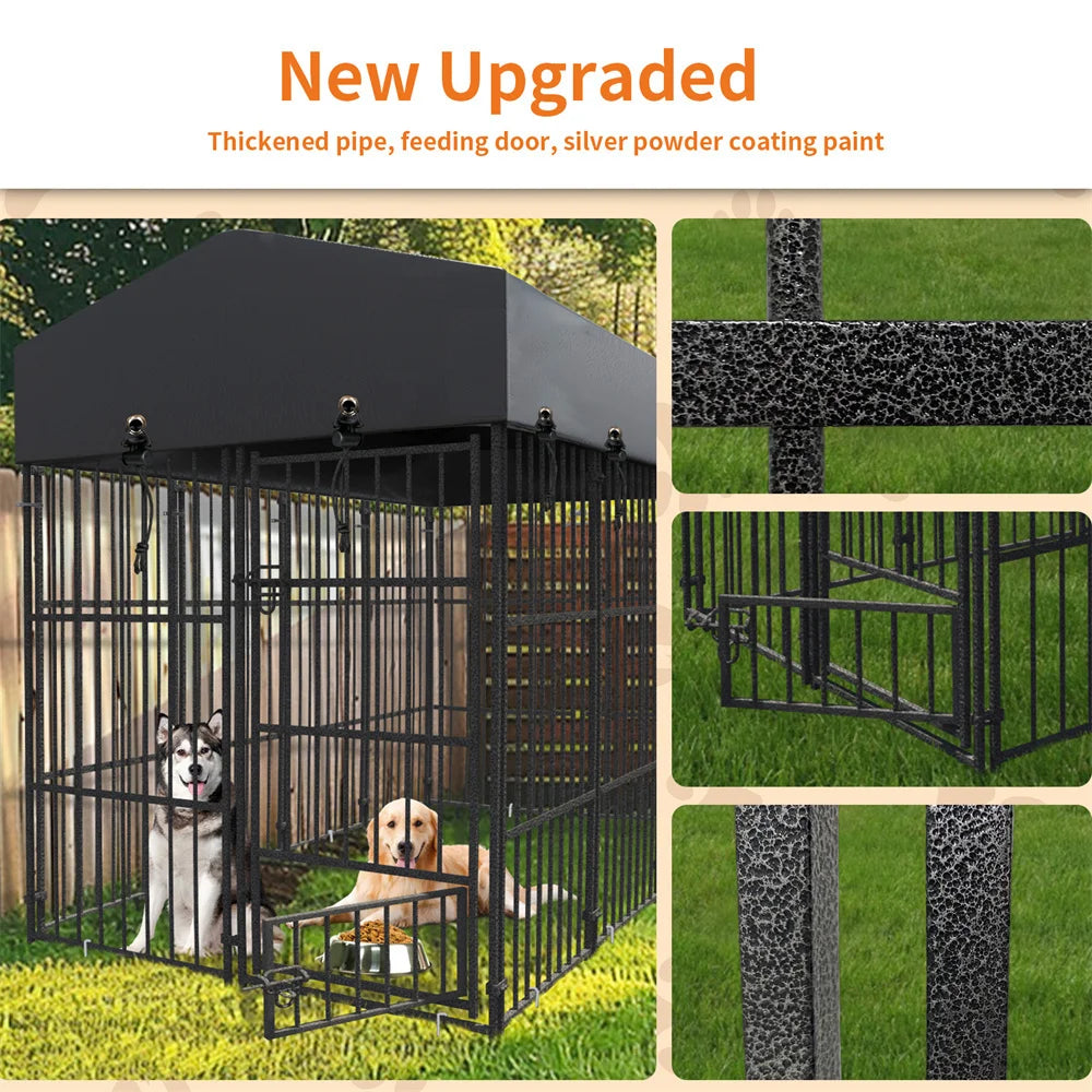 Heavy Duty Large Dog Kennel, Pet Welded Metal Playpen,  Animal Cage with Roof Cover, Pet Run Enclosure , Playpen House Outdoor or Indoor