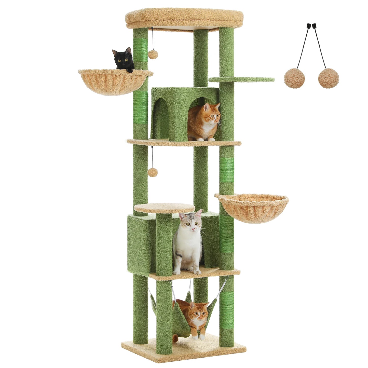 Tall Cat Tree with Scratching Posts Cozy Hammock Top Perch Multi-Level Large Cat Tower Spacious Cat Condo for Indoor Cat Toys