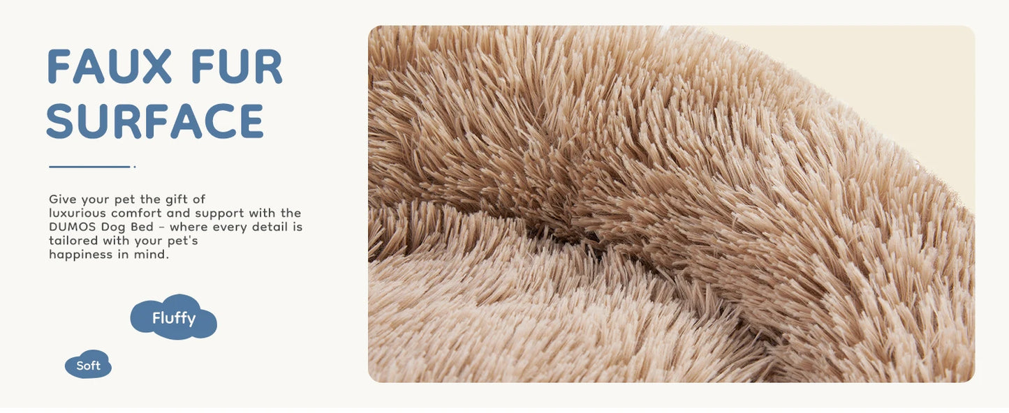 JHK Calming Dog Bed for Medium to Large Dogs , Washable Large Pet Bed , Anti-Slip Round Fluffy , Plush Faux Fur Dog Bed