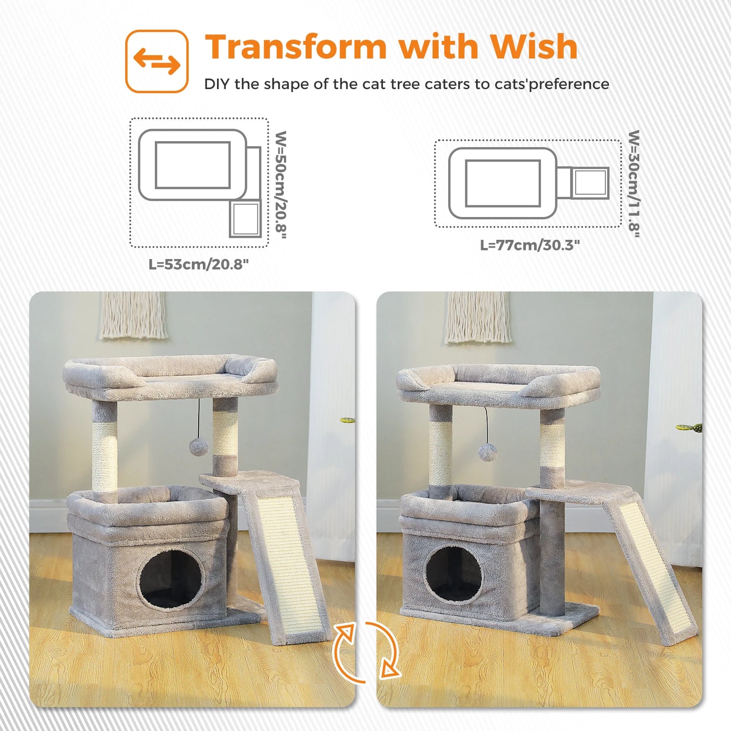 Small Cat Tree for Indoor Cat, Tower with Sisal Scratching Post and Pad, Wide Top Perch , Large Cat Condo ,Cat Scratchers, Cat Toys