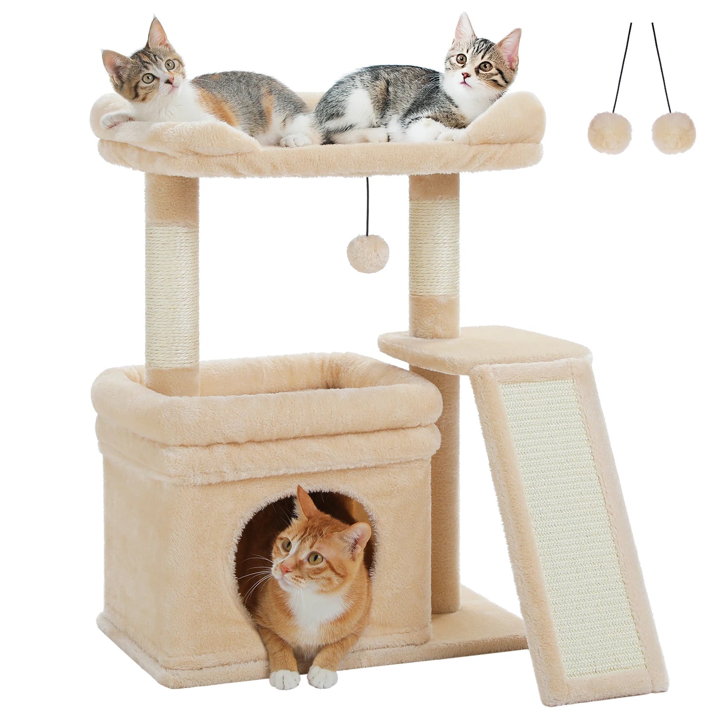 Small Cat Tree for Indoor Cat, Tower with Sisal Scratching Post and Pad, Wide Top Perch , Large Cat Condo ,Cat Scratchers, Cat Toys
