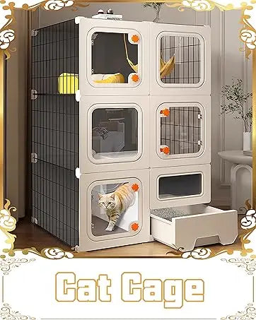 Cat Cage Enclosure with Litter Box, Cat Playpen Detachable Metal, Cat Cage Indoor and Outdoor, Ferret Cage, Rabbit Cage