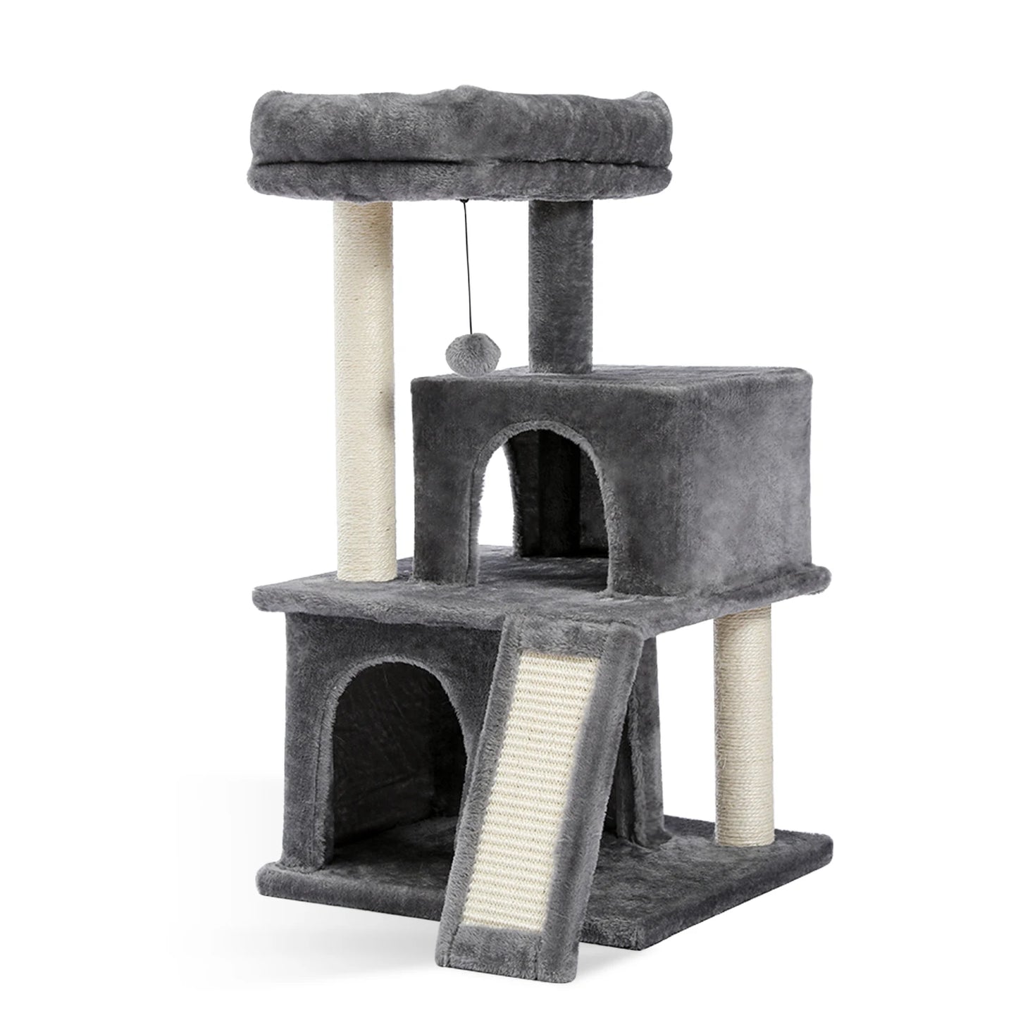 Small Cat Tree Tower with Scratching Pad, Two Large Condos, Cat Scratching Post for Indoor, Kitten House Bed, Cat Accessories