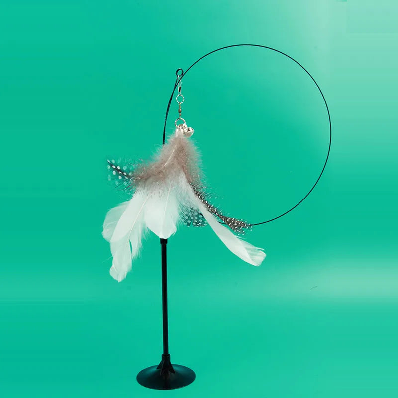 Funny Cat Toy Folorful Fluffy Feather With Bell Sucker Cat Stick Toy Kitten Play Interactive Detachable Teaser Wand Cat Supplies