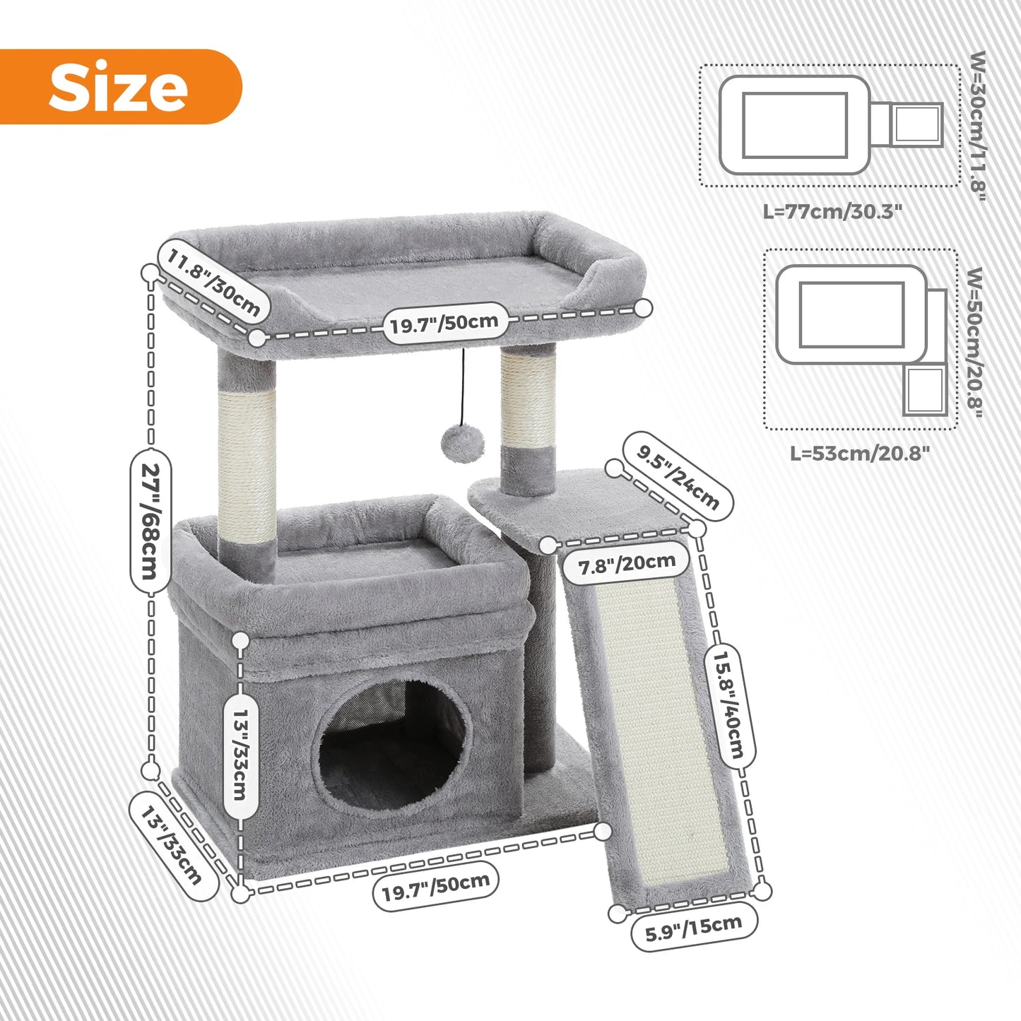 Small Cat Tree for Indoor Cat, Tower with Sisal Scratching Post and Pad, Wide Top Perch , Large Cat Condo ,Cat Scratchers, Cat Toys