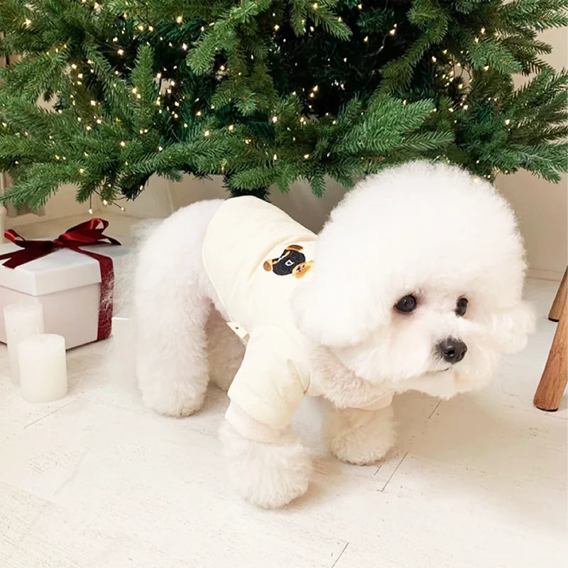 Winter Dog Clothes Luxury Bear Print Fur Collar Windproof Jacket, Chihuahua, Yorkies ,Warm Coat Puppy Outfit ,Clothing Pet Costume