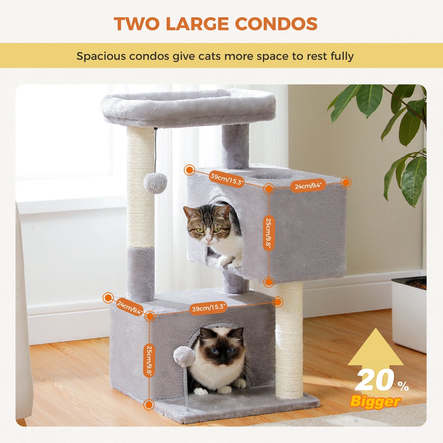 Large Cat Tree for Indoor Cats , Multi-Level Cat Tower with Spacious Condos , Sisal Scratching Pad, Kitten House, Accessories Cat Toys