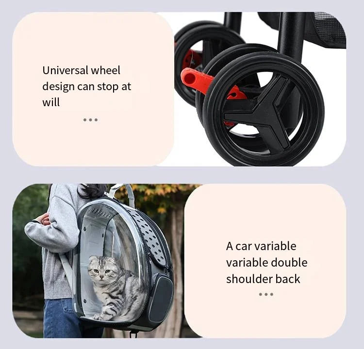 New Pet Stroller for Outdoor Travel, Lightweight, Foldable and Detachable, Suitable for Small and Medium-sized Dogs and Cats 202