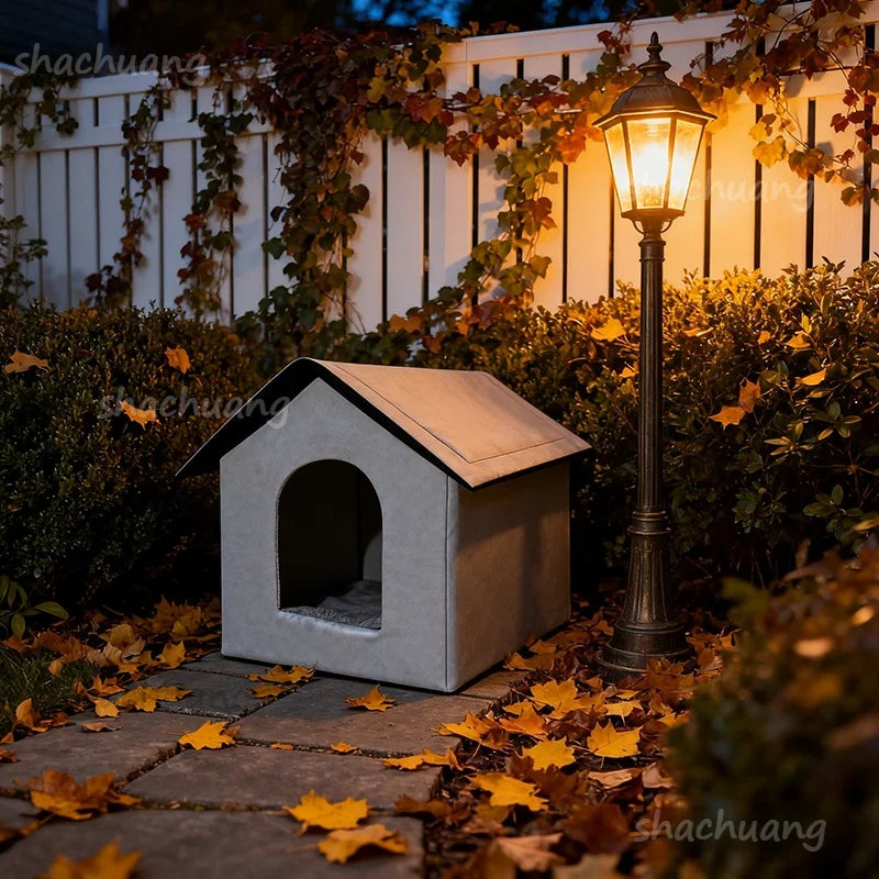 Large Outdoor Insulated Cat & Dog House -Winter Warm Elevated Shelter with Curtain Roof, Sturdy Zipper-Access Door & Stable Base