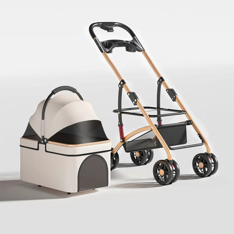 2 in 1 Foldable Pet Travel Carrier for Small/Medium Dogs Cats up to 50lbs, Detachable Portable Pet Bag stroller pet ,【One-Pull Open】