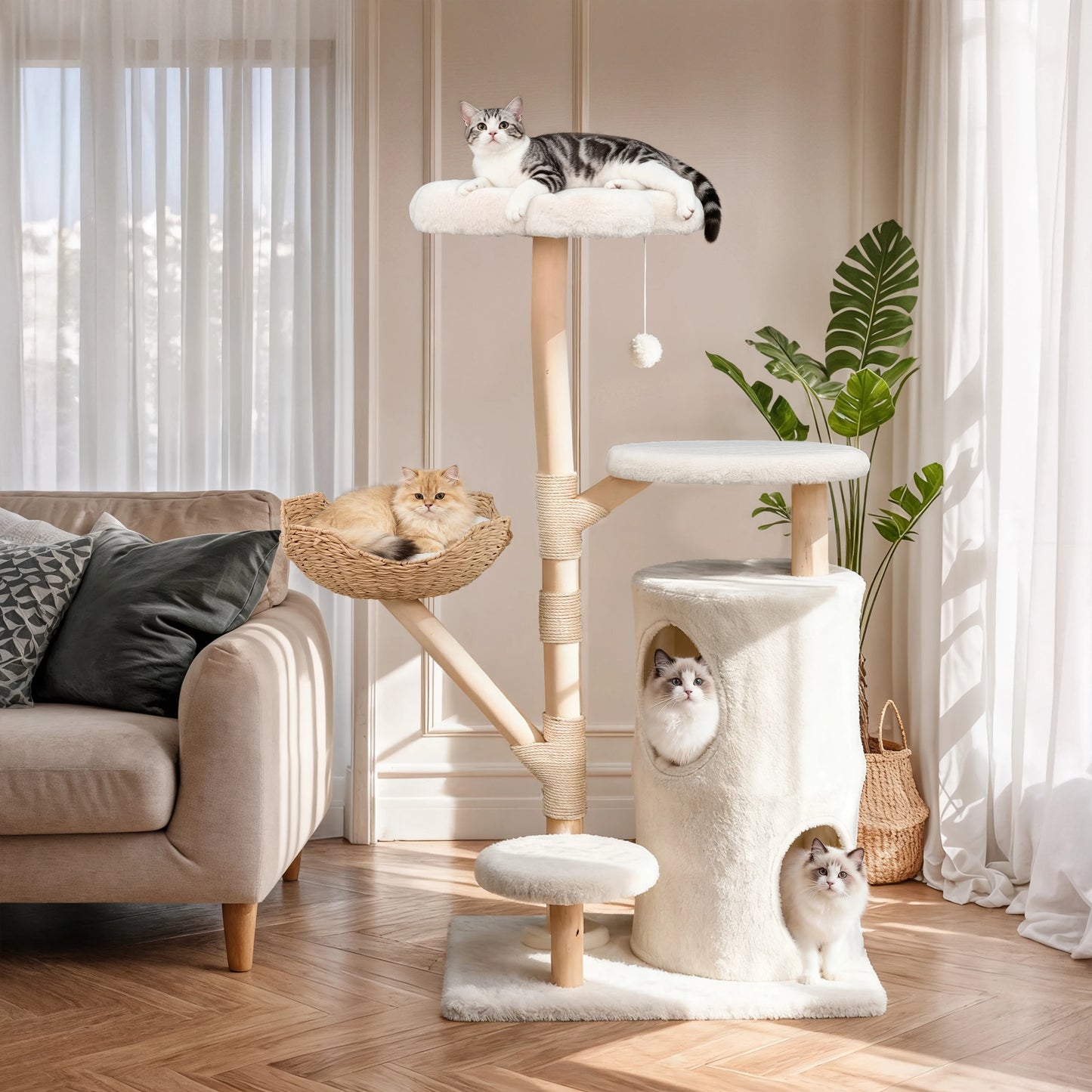 Modern Cat Tree Tower, Branch luxury Cat Condo, Wood Cat Tower, Cat Scratching Tree, Cat Condo, Cat Lover Gift, Luxury Cat