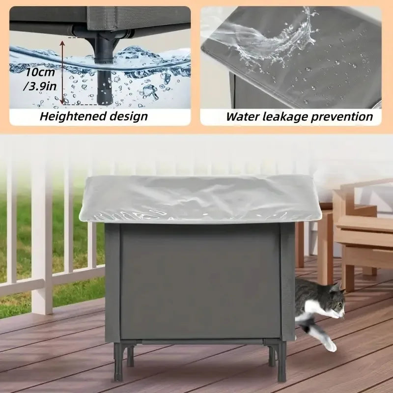 Large Outdoor Insulated Cat & Dog House -Winter Warm Elevated Shelter with Curtain Roof, Sturdy Zipper-Access Door & Stable Base