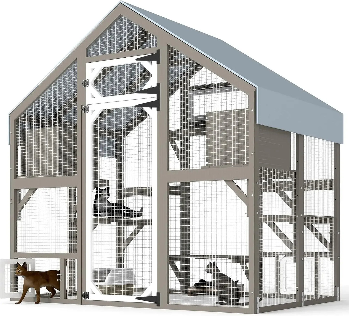 NEW 71" H Catio Outdoor Cat Enclosure for Multiple Cats Large Wooden Walk in Cats House Outside Weatherproof