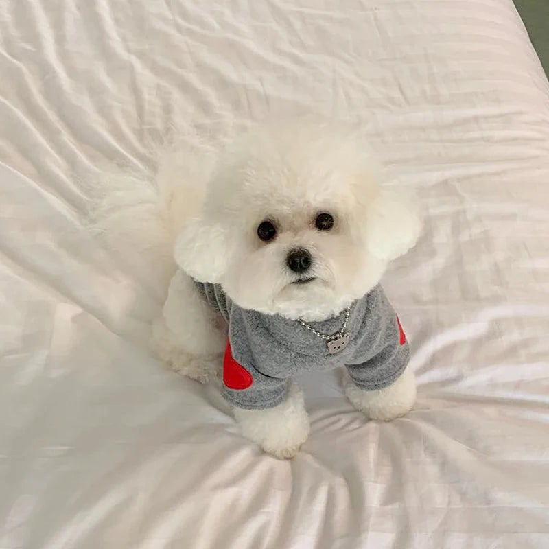 Winter Dog Shirt Heart-shaped Patch, Embroidery Sweatshirt, Chihuahua Breathable Warm Shirt, Puppy Outdoor Clothes