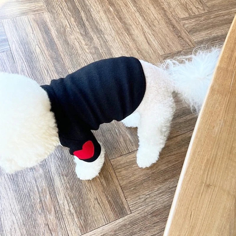 Winter Dog Shirt Heart-shaped Patch, Embroidery Sweatshirt, Chihuahua Breathable Warm Shirt, Puppy Outdoor Clothes