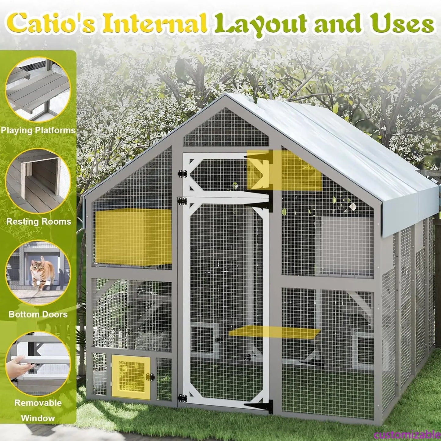 NEW 71" H Catio Outdoor Cat Enclosure for Multiple Cats Large Wooden Walk in Cats House Outside Weatherproof