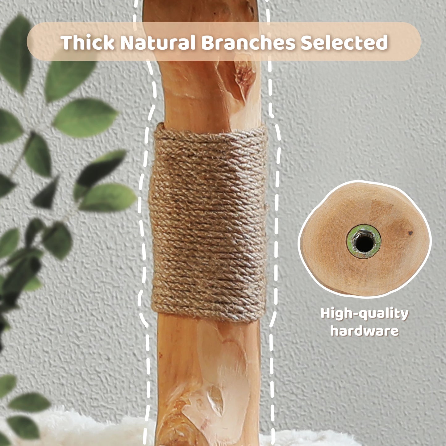 Solid Wood Cat Tree, Modern Cat Tower with Spacious Cat Condo, Flower Perches, Fun Pompom, Double Comfort Perfect for Indoor Kittens