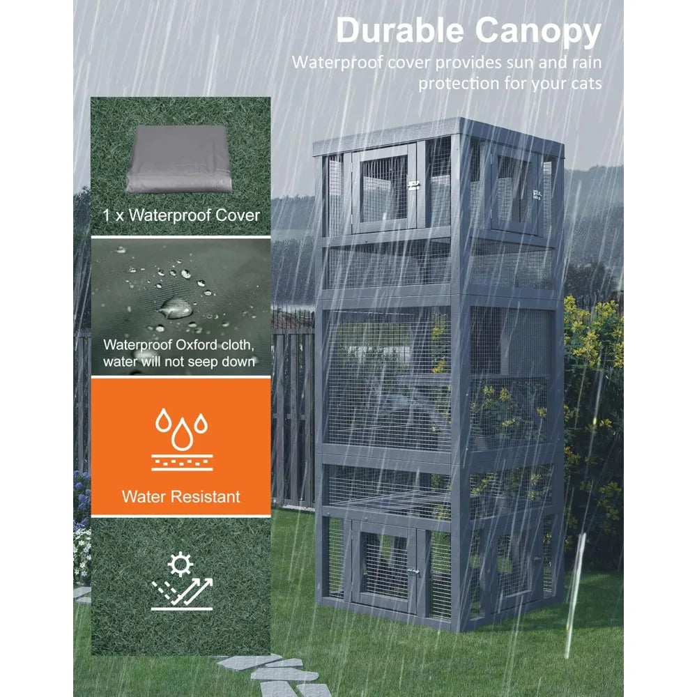 Outdoor Enclosure, 3 Tiers Cat Enclosure with Platform, Resting Box and 8 Removable Door can Connect with Cats Tunnel