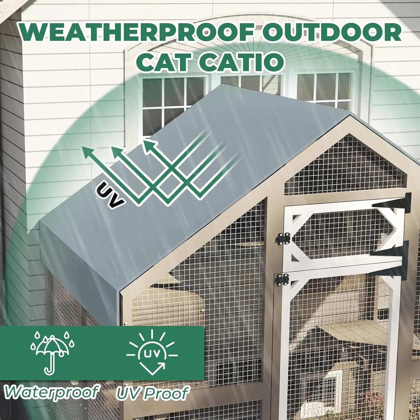 71" H Catio Outdoor Cat Enclosure Weatherproof, Large Walk-in Cat House Attached Window for Multiple Cats, Customized