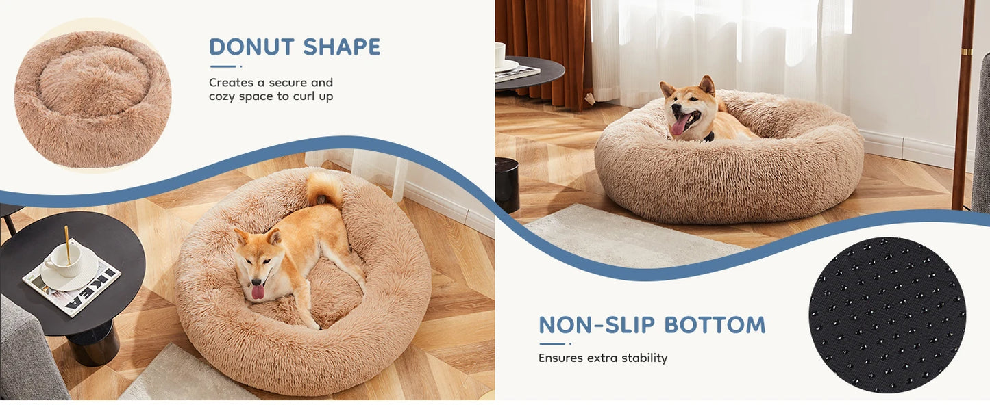 JHK Calming Dog Bed for Medium to Large Dogs , Washable Large Pet Bed , Anti-Slip Round Fluffy , Plush Faux Fur Dog Bed