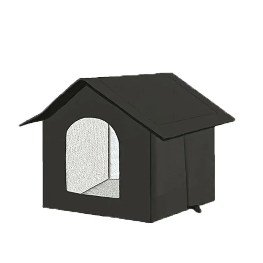 Large Outdoor Insulated Cat & Dog House -Winter Warm Elevated Shelter with Curtain Roof, Sturdy Zipper-Access Door & Stable Base