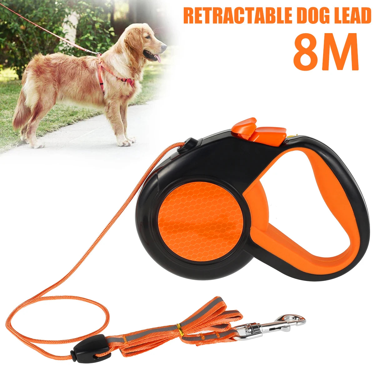 8M Retractable Dog Lead,  Heavy Duty Pet Walking Leash with Strong Reflective Tape, Non-Slip Handle for Small Medium Large Dogs