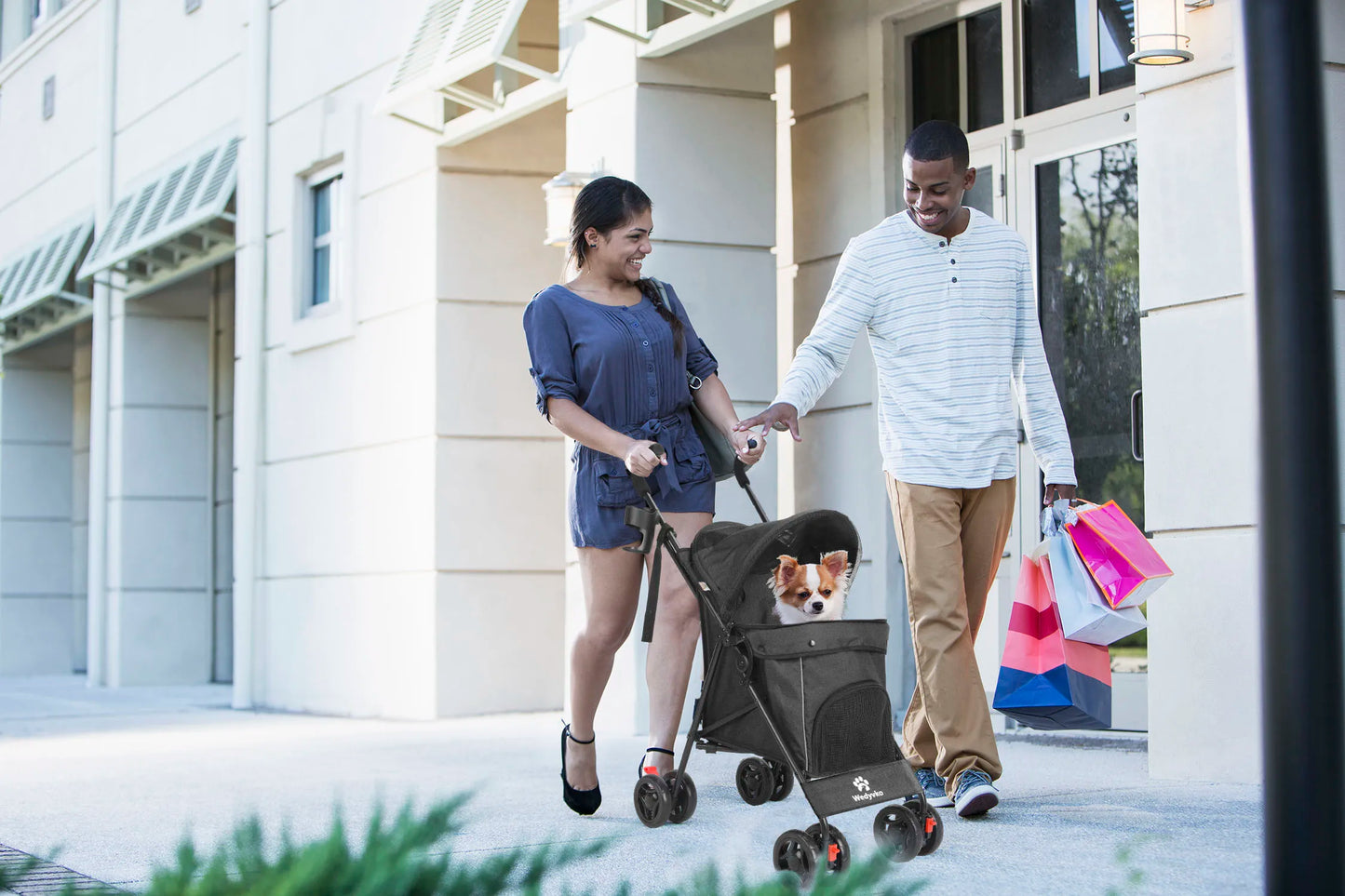 Wedyvko Pet Dog Stroller 4 Wheels, Puppy Stroller Rotate with Brakes Storage for Dogs Cats