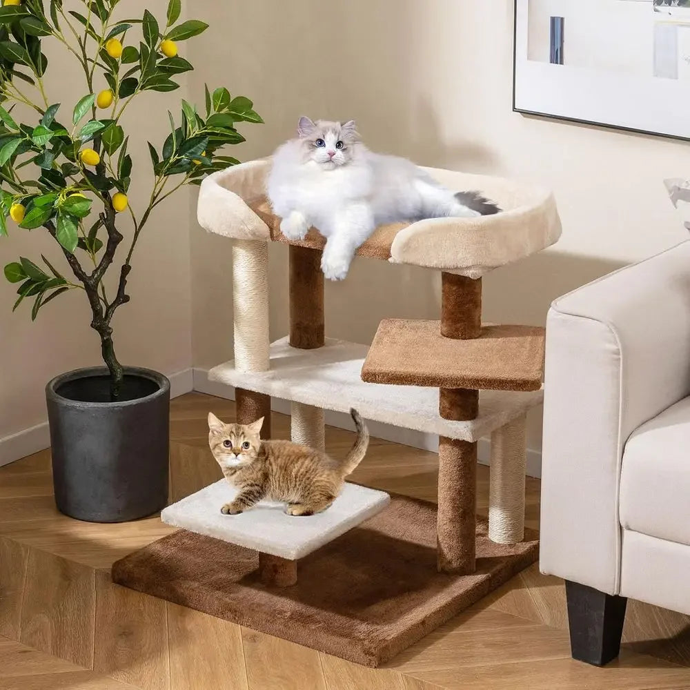 Compact 28 Cat Tower with Sisal Posts, Multi-Level Platforms and Cozy Top for Senior Cats