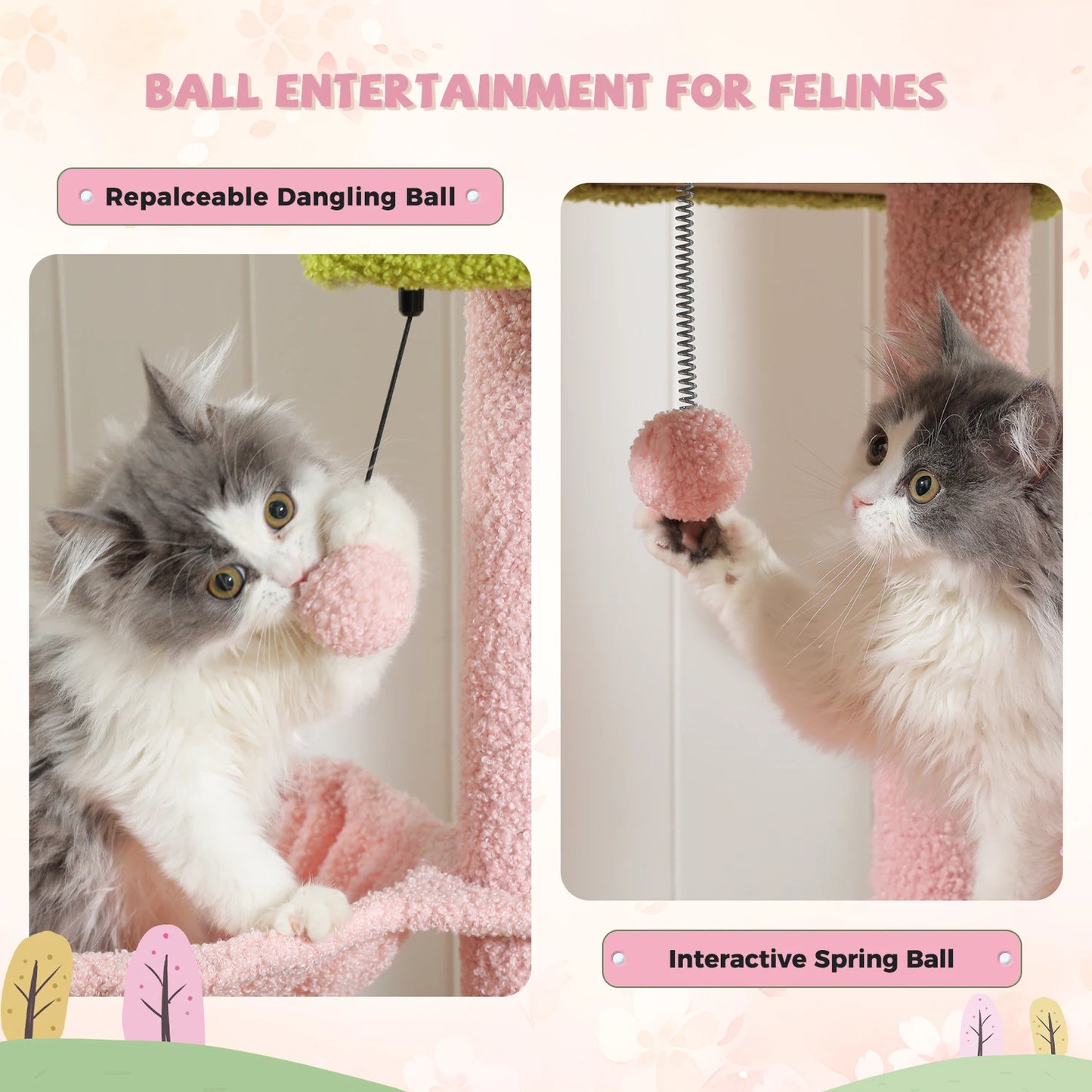 Cactus Cat Tree Floor to Ceiling, Cat Tower 7 Tiers, Cat Climbing Tree with Cozy Hammocks and Condos 5 Platforms, Scratching Posts