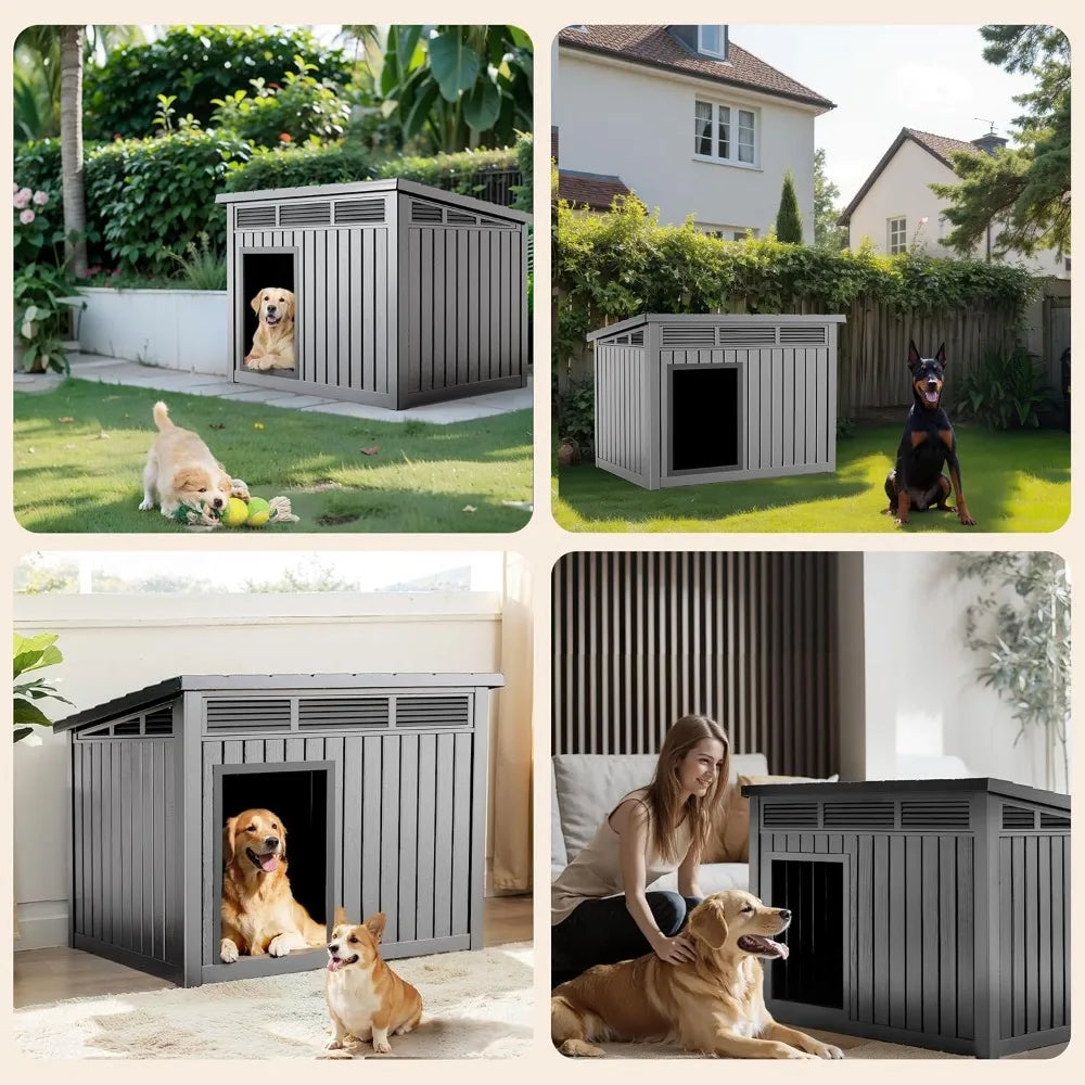 Large Weatherproof Dog House with Removable Roof, Outdoor Indoor Kennel for Small to Large Dogs (Gray, 42.87x32.95x31.61")