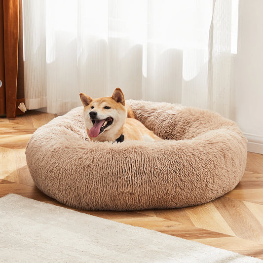JHK Calming Dog Bed for Medium to Large Dogs , Washable Large Pet Bed , Anti-Slip Round Fluffy , Plush Faux Fur Dog Bed